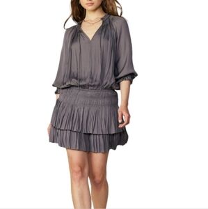 Current Air Anthropologie Aurelie Pleated Soft Girl Grey Mini Dress